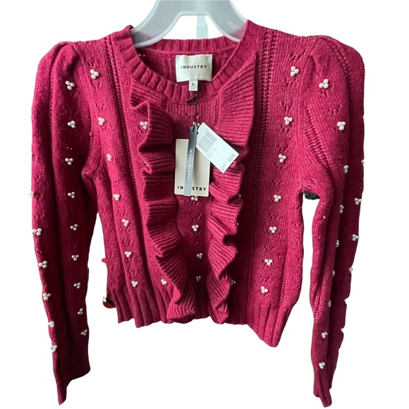 Industry Pearl Embellished Long-sleeve Sweater size L,All Products : American Fashion Style Bags On Sale